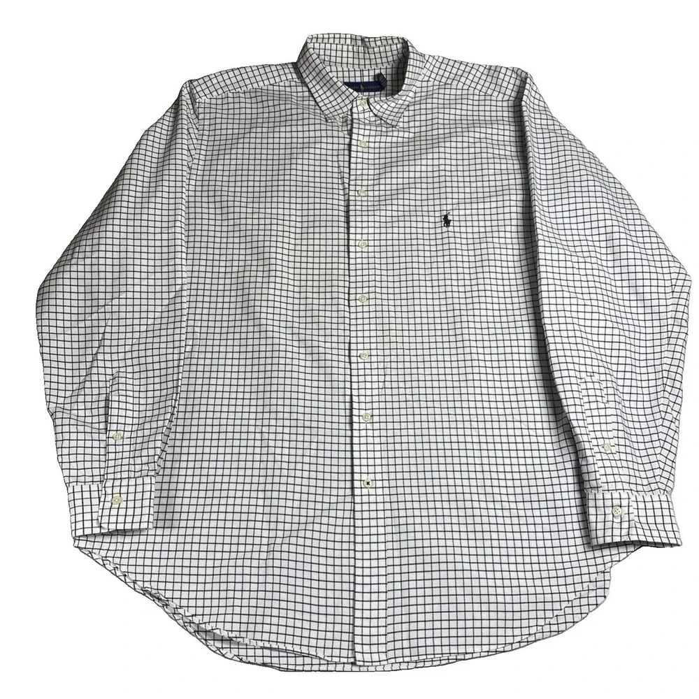 Polo Ralph Lauren Men's XLT  XL Tall White Black Windowpane Check Shirt